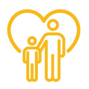 Yellow outline of father and son with heart in background